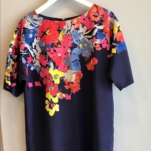 Blue shift dress with floral detail